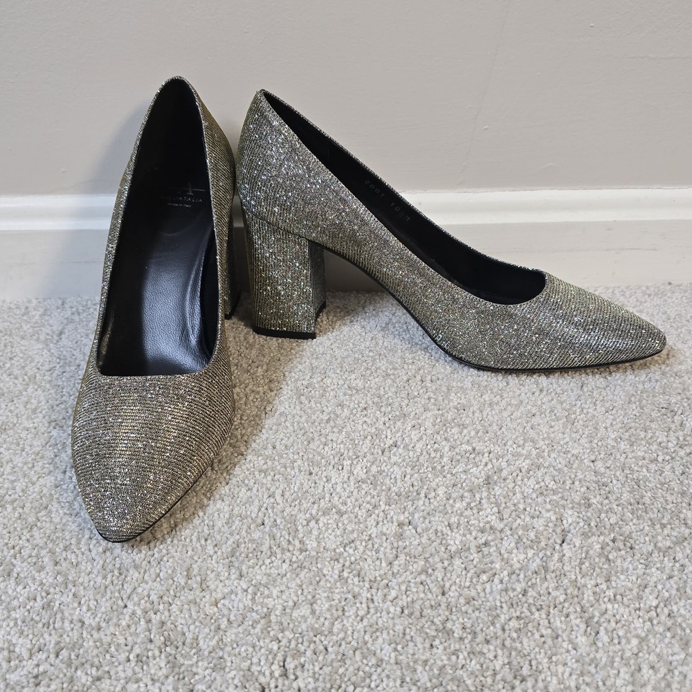 AQUATALIA Peony Metallic Block-Heel Pumps NEW Sz 10 Made In Italy Wedding Bride